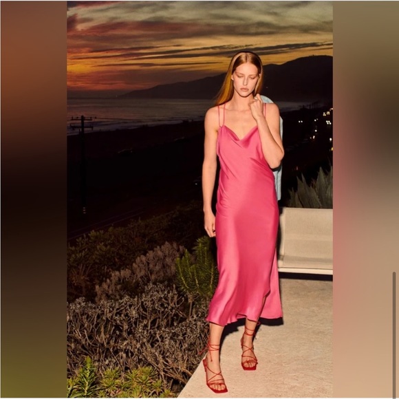 💖 ZARA Bloggers Fav Satin Draped-Neck Midi/Maxi Dress. Size LG. Excellent Cond! - Picture 9 of 16